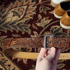 Brown Leather Embossed Belt